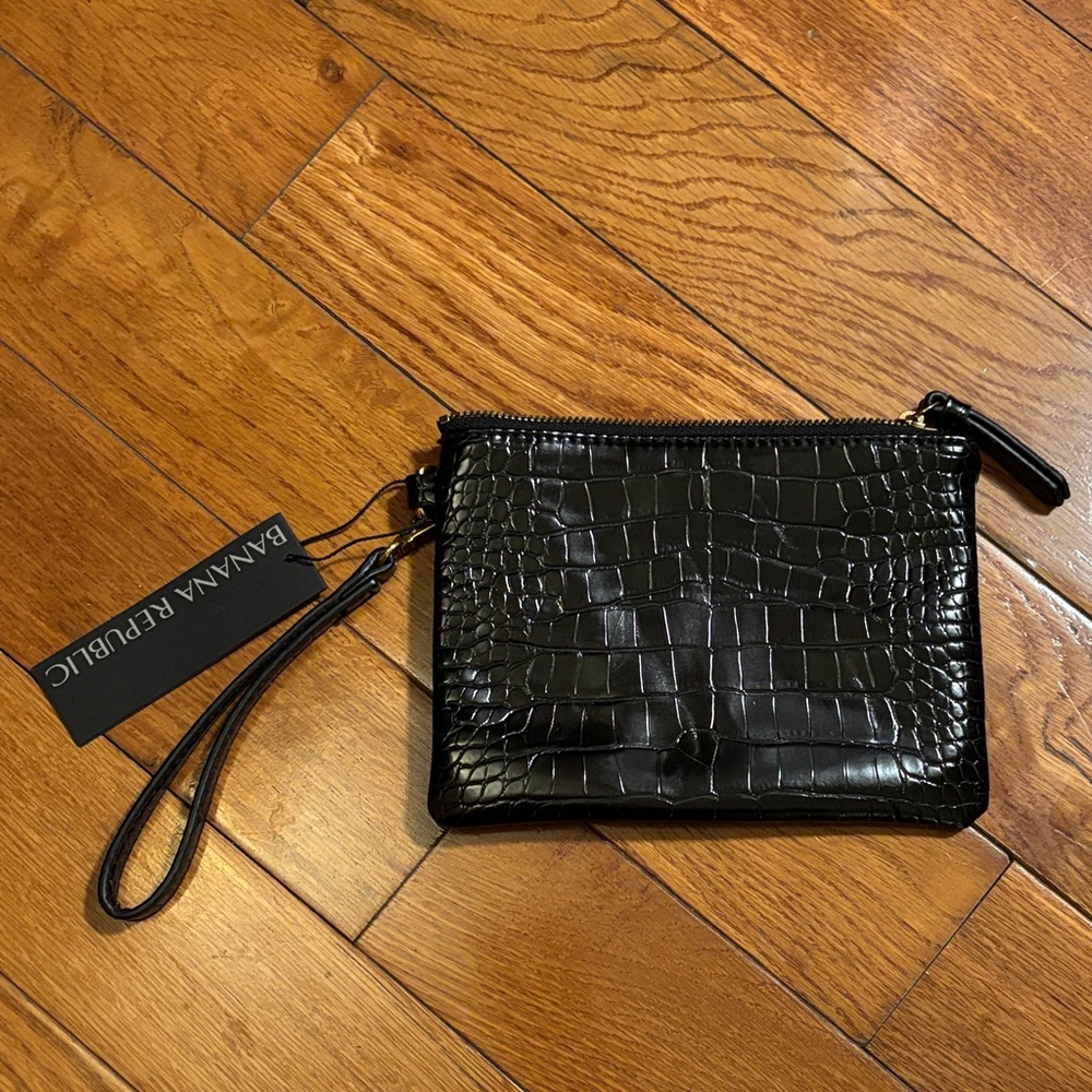 Banana Republic Black Croc-Embossed Wristlet Pouch